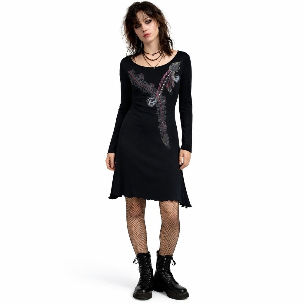 NWT Yak & Yeti Long Sleeve Dress Black Y2K Grunge Indie Sleaze Goth Size M